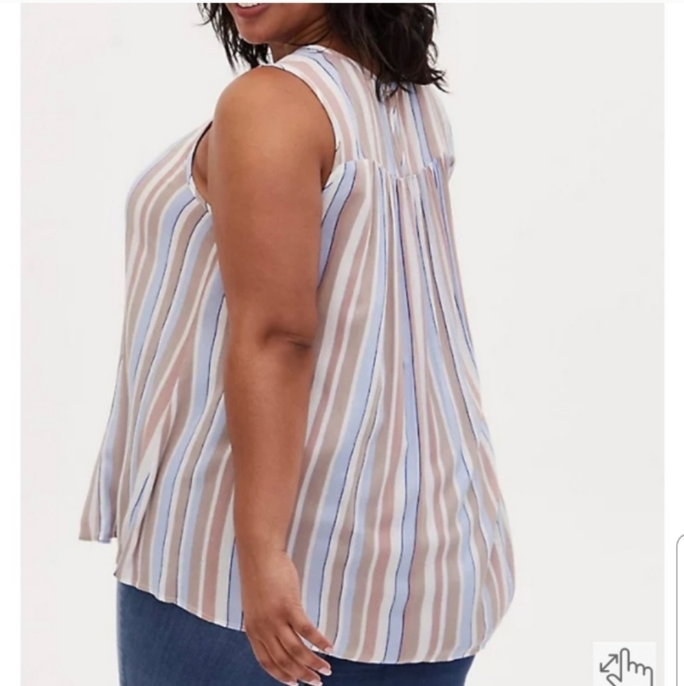 Torrid Blue Taupe Stripe Crinkled Gauze Smocked Tank Top - Picture 2 of 9